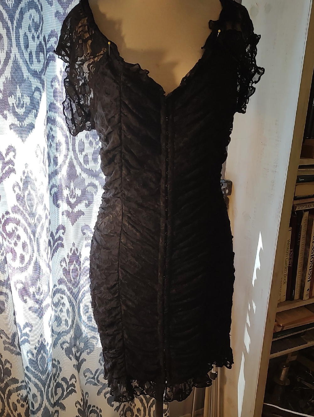 Grass collection Black Lace Ruched Mini Dress